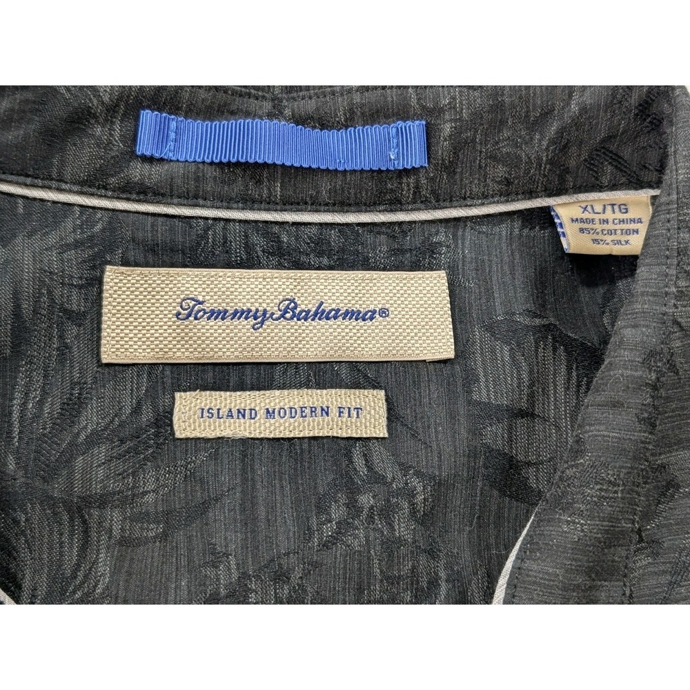 Tommy Bahama Island Modern Fit Mens LS Button Down Black Pattern Cotton Silk XL - Picture 3 of 6